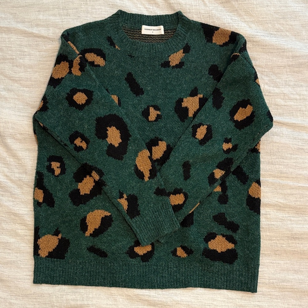 Goodnight Macaroon Green Leopard Print Wool Sweater